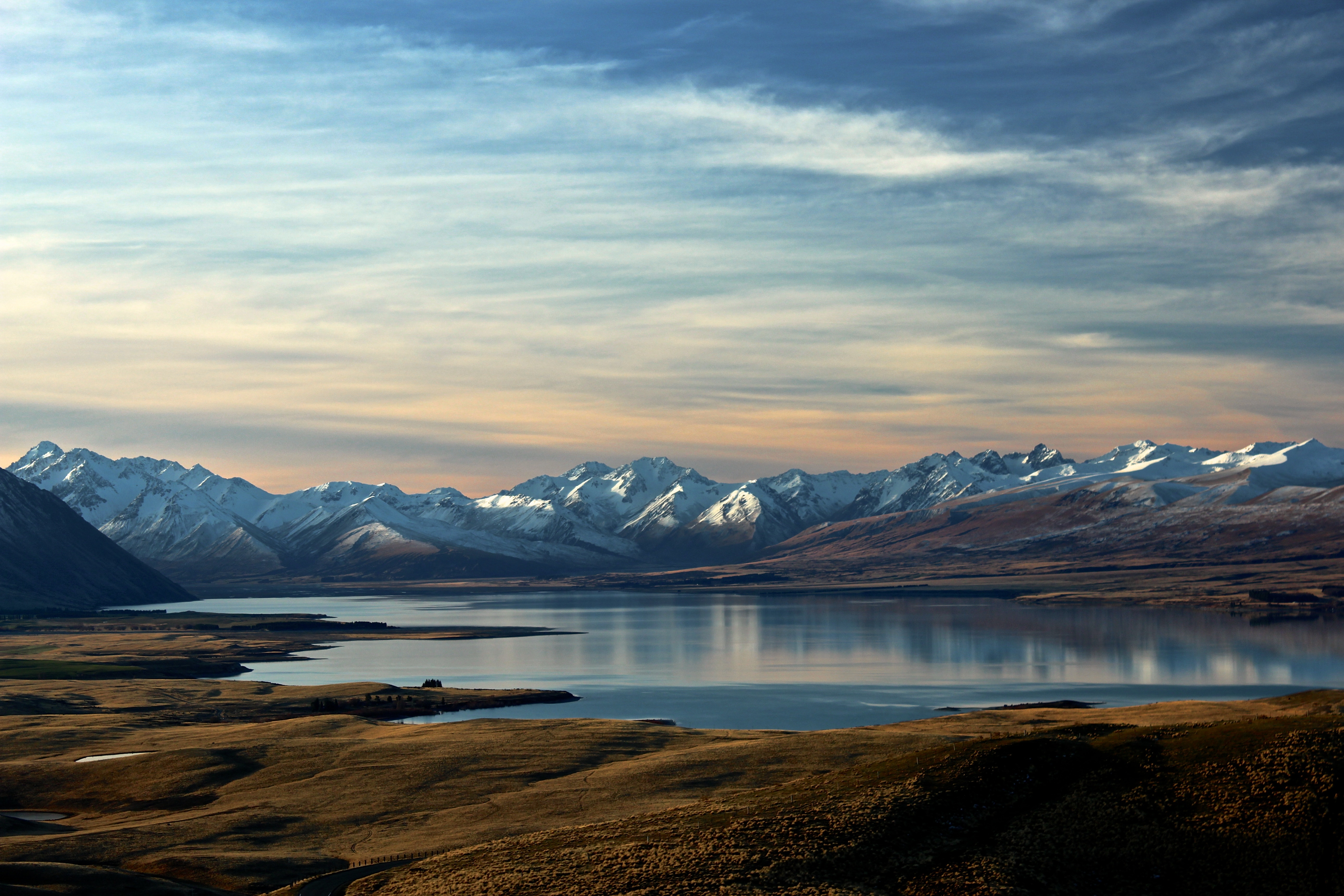 A lake by the mountains in winter